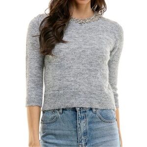 Gray Women's Sweater with Embellished Neckline